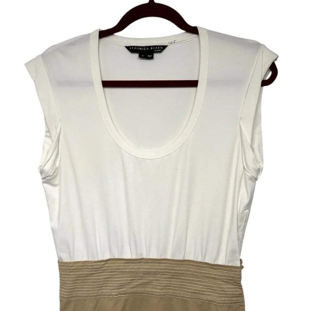 Veronica Beard Jeans Amaia Tiered Eyelet White Tan Combo Midi Dress Medium - Picture 6 of 13